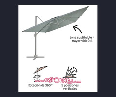 Parasol excéntrico de aluminio/acero NATERIAL Aura marrón 281x386.5 cm